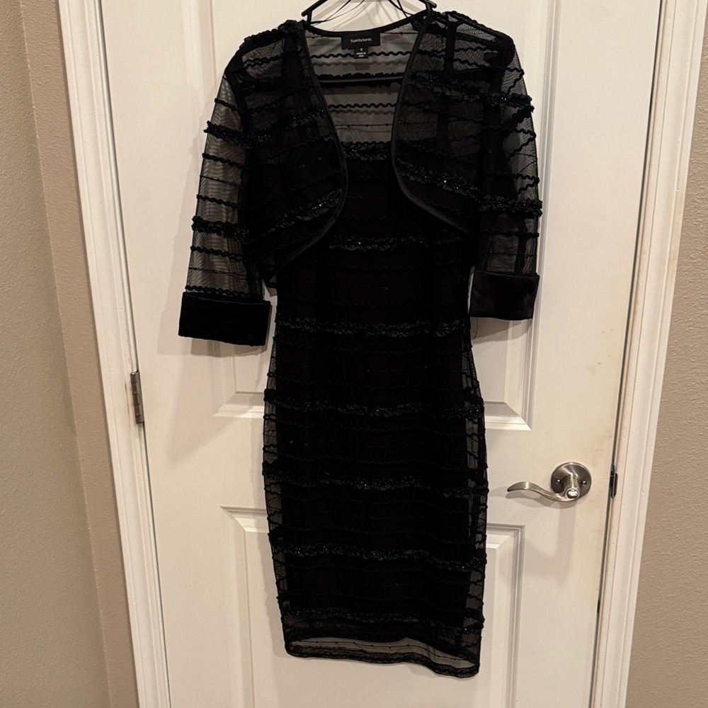 R&M Richards Black Long Sleeve Dress with Sheer Jacket